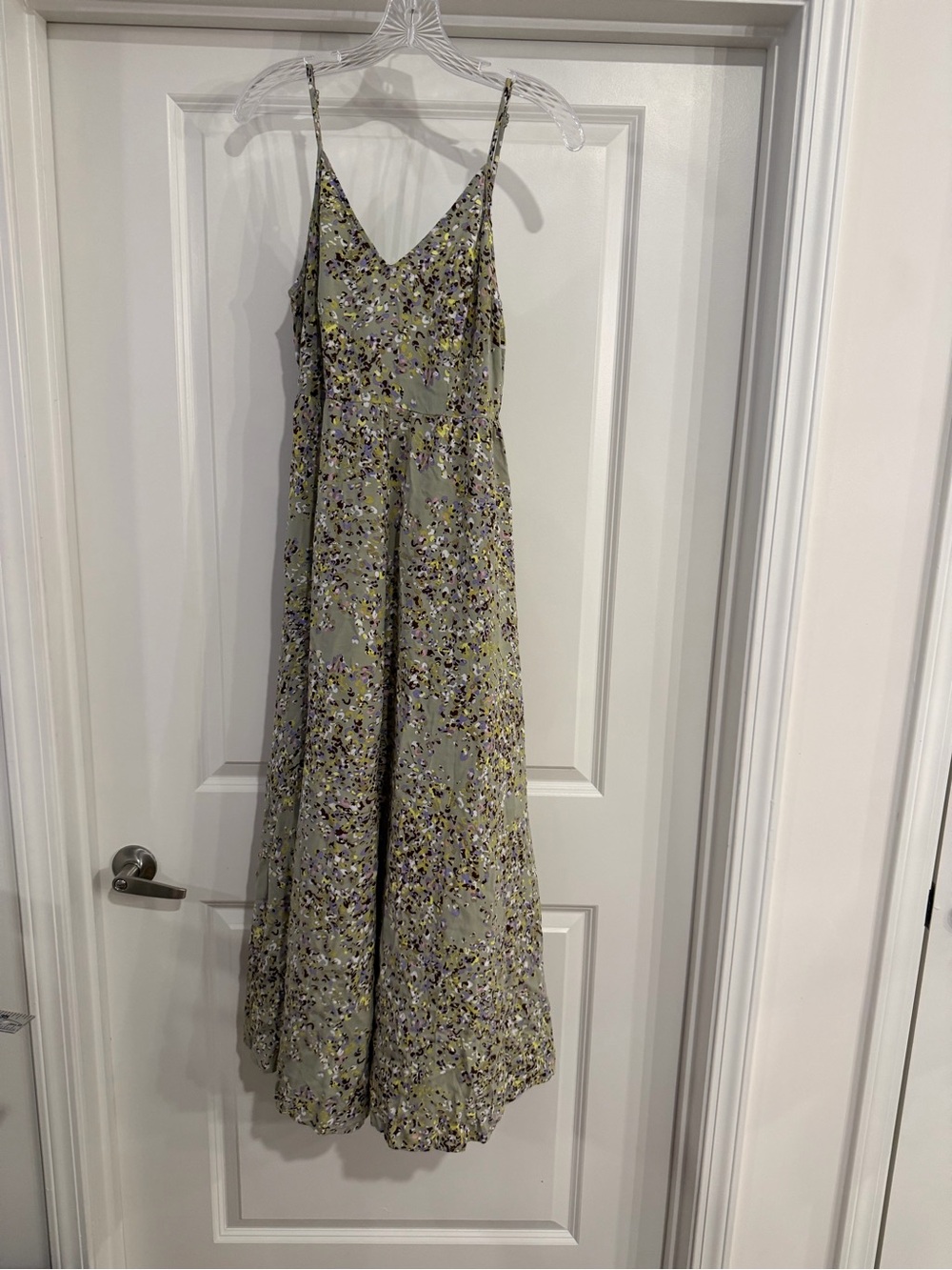 Floral Spaghetti-Strap Maxi Dress in Sage Green
